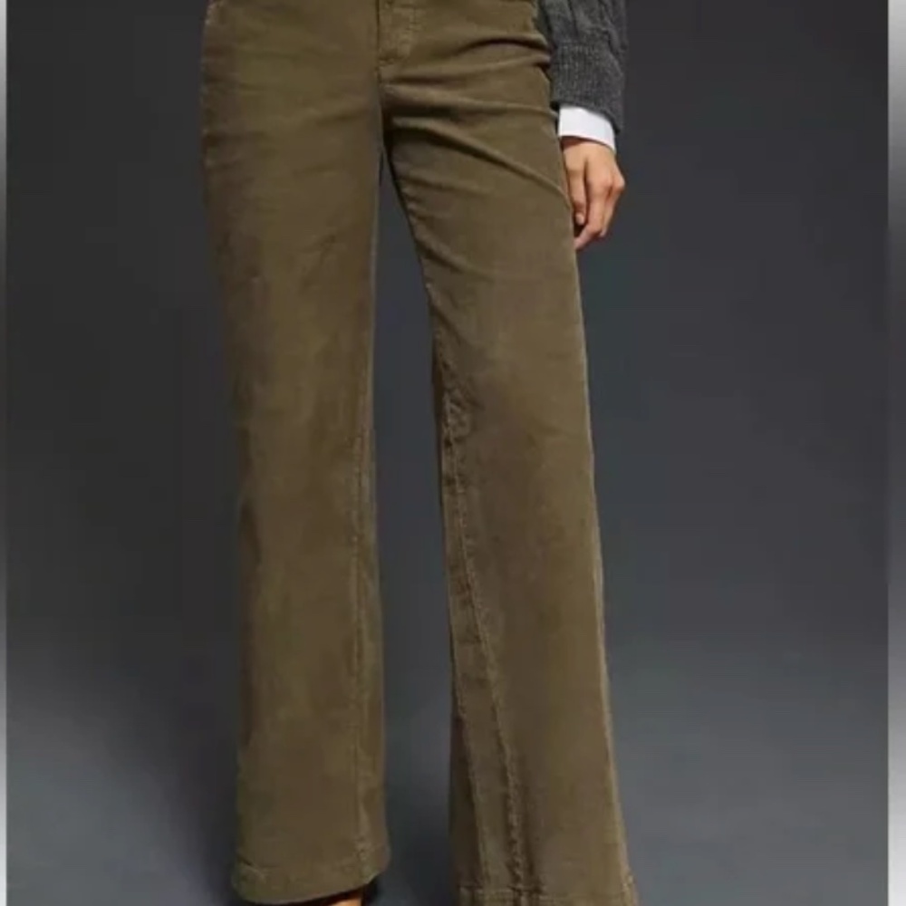 Anthropologie Pilcro the Gwen Moss Green Wide Leg Corduroy Pants Size 32Olive